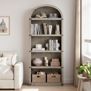 Bookcase 5 Shelf Arched Bookshelf 71.65in Tall Bookcase Farmhouse Display Storage Rack Wooden Bookshelves for Home Office, Living Room - 1 of 4