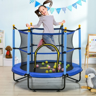 Blue 4.6' Kids' Trampoline with Safety Enclosure and Ball Pit