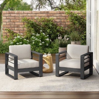 Outdoor Club Chair with Aluminum Frame and Beige Cushions, Modern Lounge Seating for Patio or Balcony-Maison Boucle