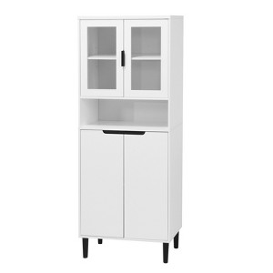 VANIRROR Tall Storage Bookcase with Tempered Glass Doors, Adjustable Shelves, Accent Cabinet For Living Room or Bedroom Storage Cabinet - 1 of 3