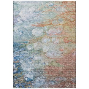Copper Blue And Artichoke Green Abstract Washable Indoor Outdoor Area Rug - 1 of 4