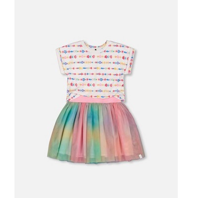 multicolored tie dye and white