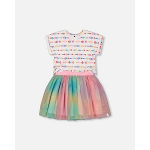 Deux par Deux Girl Bi-Material Dress with Mesh Skirt Multicolored Tie Dye and White - 1 of 4