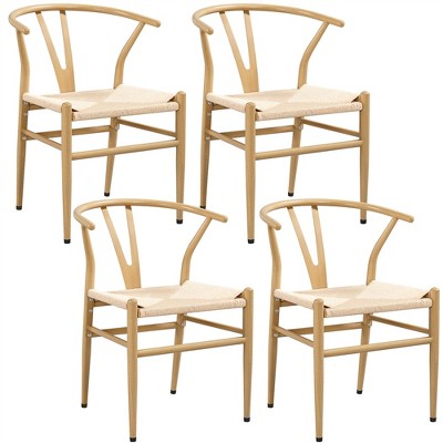 Yaheetech Set of 4 Weave Dining Chairs with Y-shaped Backrest and Solid Metal Frame