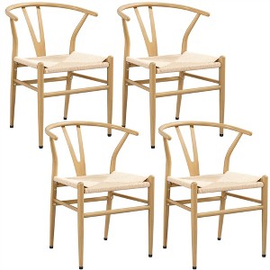 Yaheetech Set of 4 Weave Dining Chairs with Y-shaped Backrest and Solid Metal Frame - 1 of 4