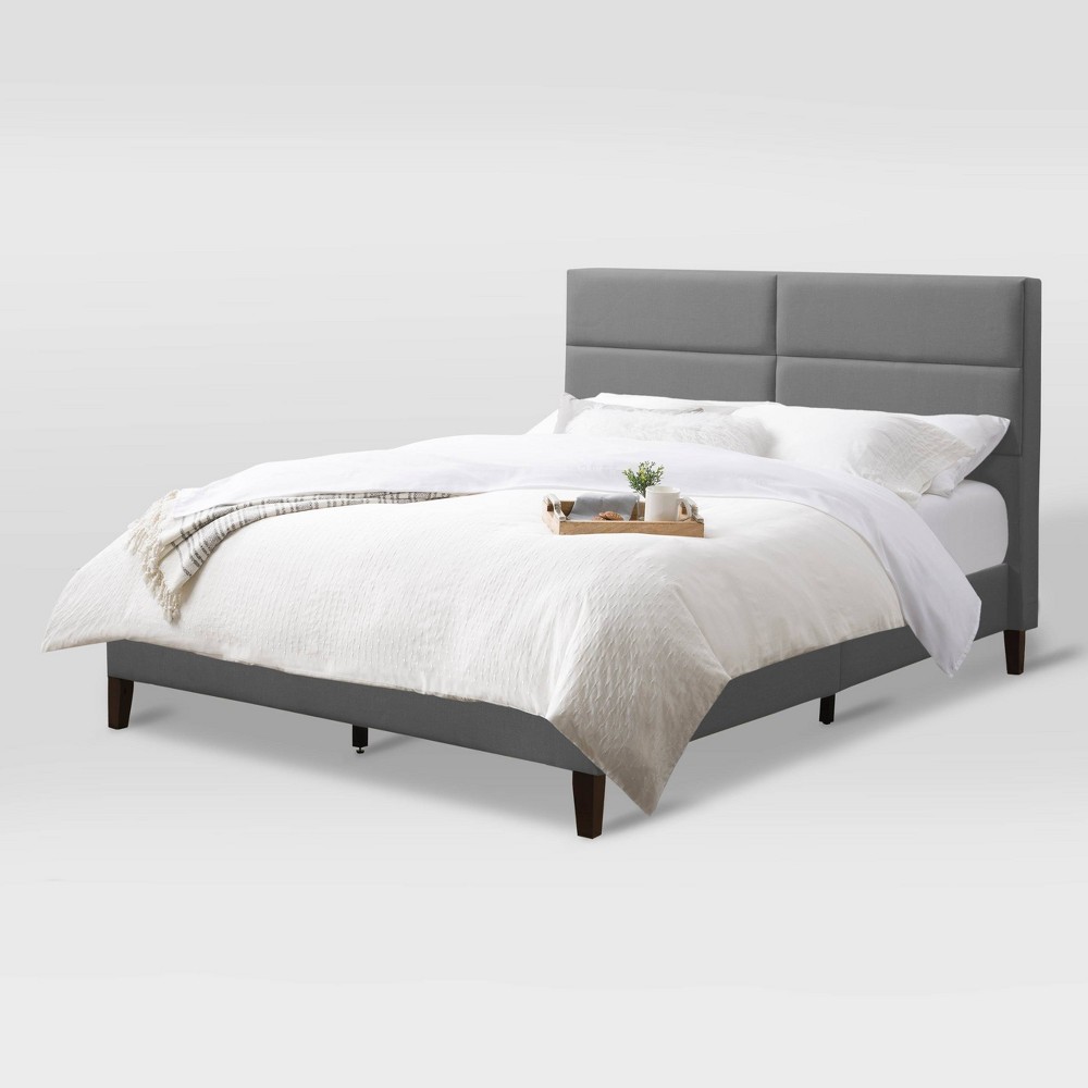Photos - Bed Frame CorLiving Full Bellevue Wide Rectangular Panel Fabric Bed and Frame Light Gray - Cor 