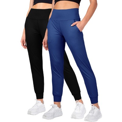 INERZIA 2 Pack Womens Plus Size Joggers with Pockets Plus Size Sweatpants  For Women High Waist Yoga Pants for Gym and Workout Black and Navy 2X 