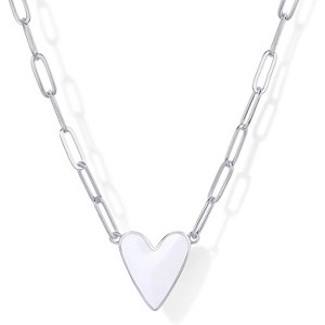 14K Gold Plated Heart Enamel Pendant Necklace, Paperclip Chain in Multiple Colors - 1 of 4