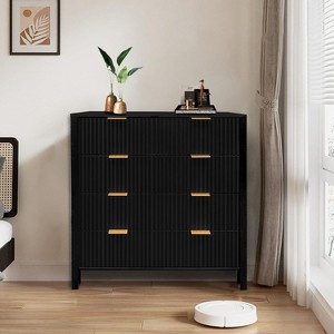 Acekool 4 Drawer Dresser, Fluted Bedroom Chest, Mid Century Modern Tall Organizer with Metal Handle, Storage for Bedroom, Living Room, Hallway - 1 of 4