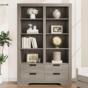 72" Tall Book Shelf with Storage, Farmhouse Floor Standing Bookcase,Book Shelf with 4 Drawers, Freestanding Display Storage Shelves for Home Offices - 1 of 4