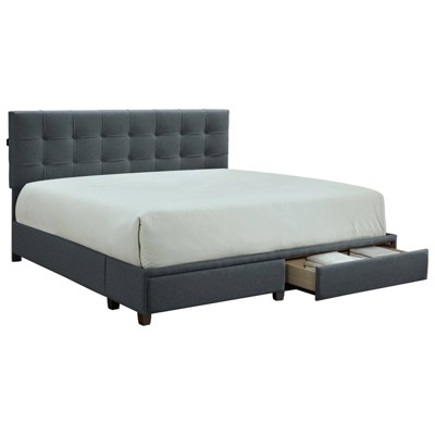Queen Platform Bed with Button Tufted Headboard and USB Plugin Gray - Benzara