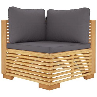 vidaXL Solid Teak Wood Patio Corner Sofa with Dark Gray Cushions – Versatile Outdoor Furniture for Garden, Terrace, Patio - Easy to Assemble