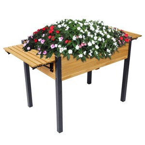 WELLFOR Rectangular Wood Outdoor Planter Box Dark Brown 23.6"x52.7" - 1 of 4