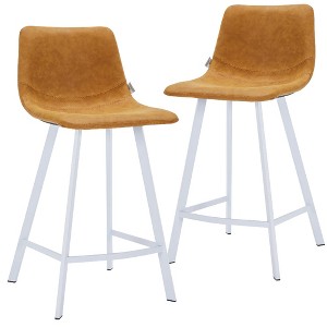 LeisureMod Elland Leather Bar Stool – Modern Counter Height Stool with White Stainless Steel Legs for Kitchen Island or Home Bar Set of 2 - 1 of 4
