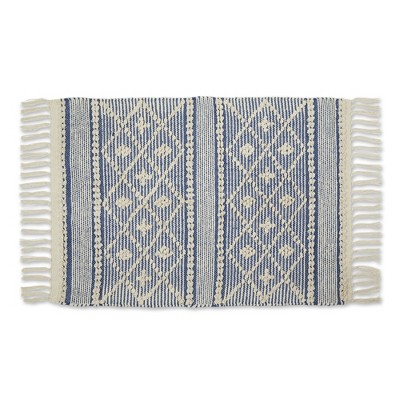 Design Imports Diamond Textured Fringe - Natural & French Blue - 2 X 3 Ft