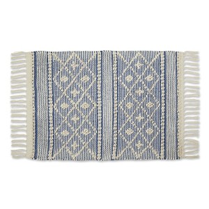 Design Imports Diamond Textured Fringe - Natural & French Blue - 2 X 3 Ft - 1 of 4