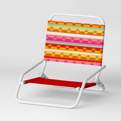 Recycled Fabric Outdoor Portable Beach Chair Sun Belt Stripe Coral Red - Sun Squad&#8482;