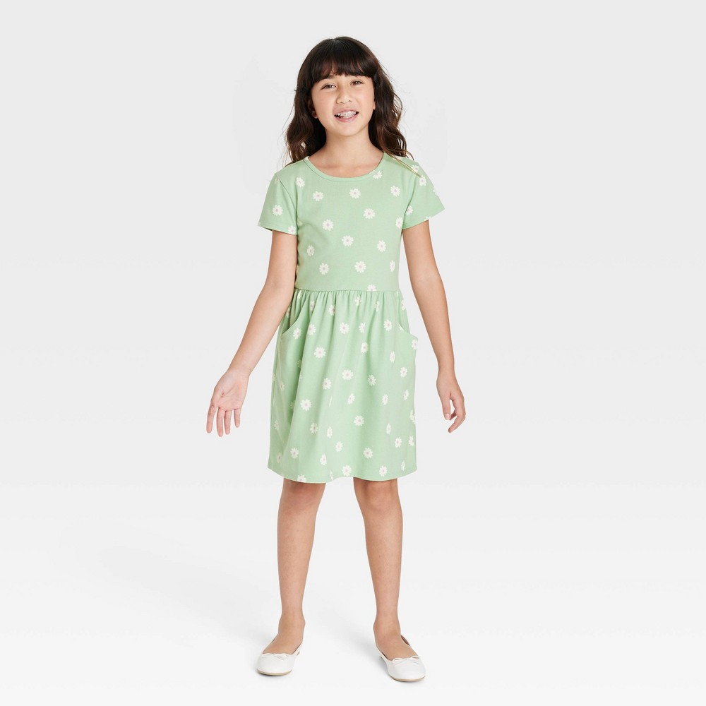Girls' Short Sleeve Dress - Cat & Jack Sage Green M