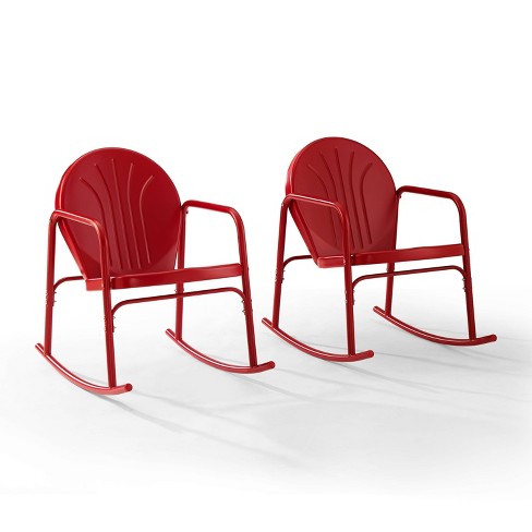 Griffith Set of 2 Metal Rocking Chairs Bright Red Gloss Crosley