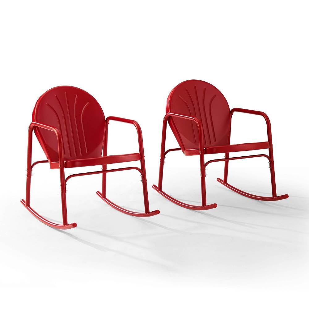 Photos - Garden Furniture Crosley Griffith Set of 2 Metal Rocking Chairs: Bright Red Gloss, Patio Seating,  - Weather-Resistant 