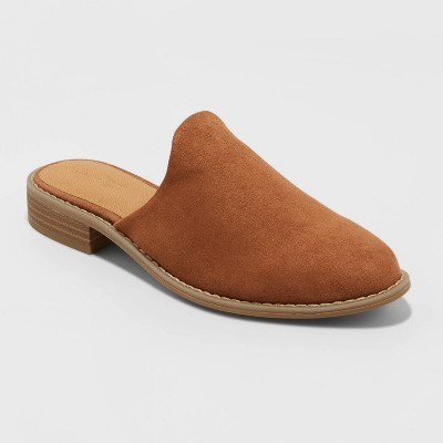 cognac leather mules