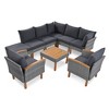 Outdoor Patio Rattan Sectional Sofa With Wooden Legs Tabletop, Upholstered Patio Sofa Set, All Weather Wicker Rattan Furniture, Gray - 2 of 4