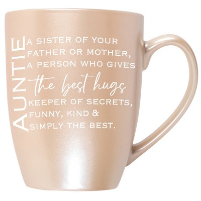 Auntie: A Sister Of Your Far Or Mor, A Person Who Gives Best Hugs Precious Pearl 10 ounce New Bone China Coffee Cup Mug