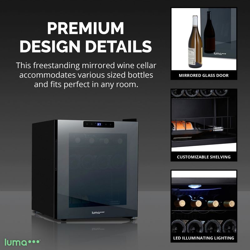 LUMA Comfort Shadow Series Freestanding Wine Cooler Refrigerators, Small Single Zone Wine Fridge, 12 to 24 Bottle Capacity, 4 of 17
