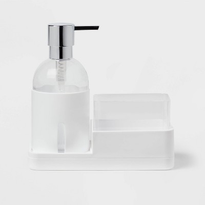 Plastic Soap Pump with Silicone Holder with Caddy &#38; Tray White - Brightroom&#8482;
