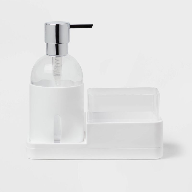 Plastic Soap Pump with Silicone Holder with Caddy &#38; Tray White - Brightroom&#8482;, 1 of 6