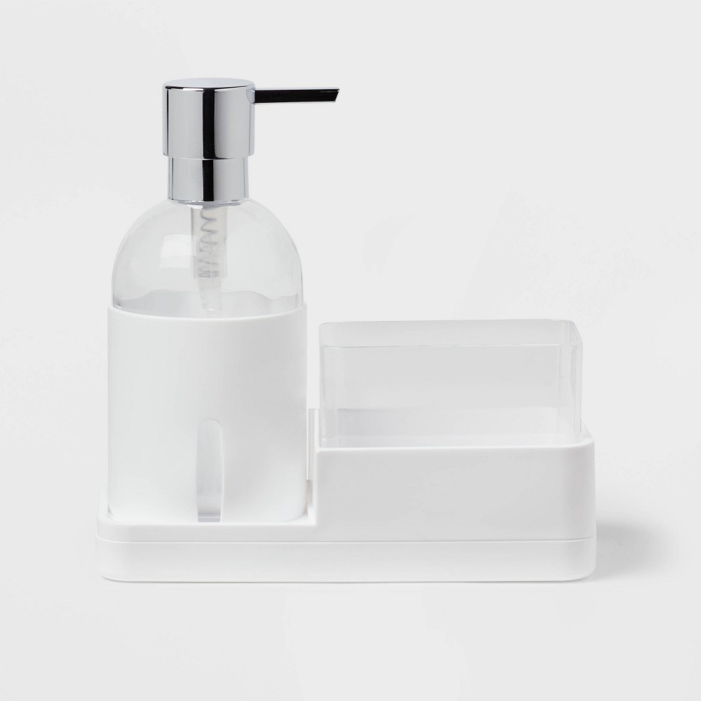 Plastic Soap Pump with Silicone Holder with Caddy &amp; Tray White - Brightroomâ„¢