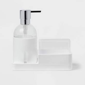 Plastic Soap Pump with Silicone Holder with Caddy & Tray White - Brightroom™