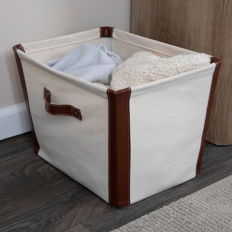 Household Essentials Canvas Bin with Vegan Leather, 5 of 12