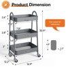 INFURNIC Utility Storage Carts 3-Tier Rolling Cart Metal Organizer Kitchen Trolley Bathroom Laundry Room Bar Office Shelves, Pink, 17.4"*12"*31" - 3 of 4