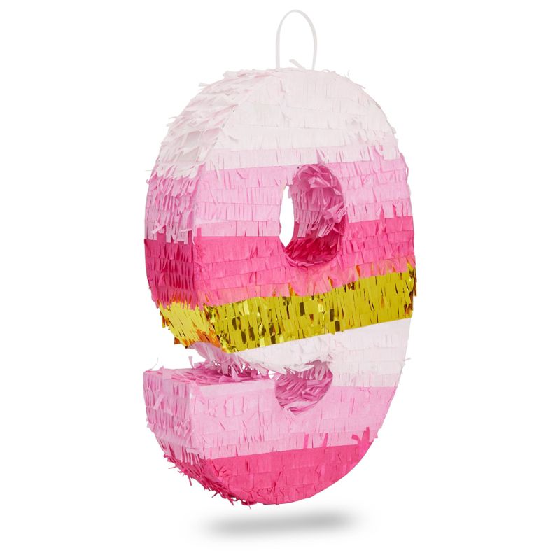 Blue Panda Small Pink and Gold Foil Number 9 Pinata for Kids 9th Birthday Party Decorations, 16.5 x 11 In, 1 of 8