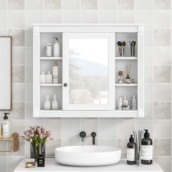 Wall-mounted Bathroom Organizer - Medicine Cabinet Or Over-the-toilet  Storage With Stylish Shutter Doors And Towel Bar By Lavish Home (white) :  Target