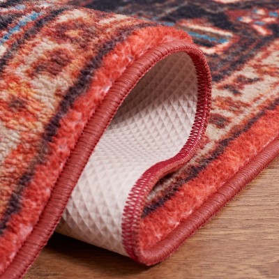 Riviera Red and Blue Square Washable Area Rug