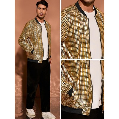 Мужские куртки INSPIRE CHIC Men's Long Sleeve Full Zip Up Party Shiny Holographic Bomber Jackets Golden Small — фото 4