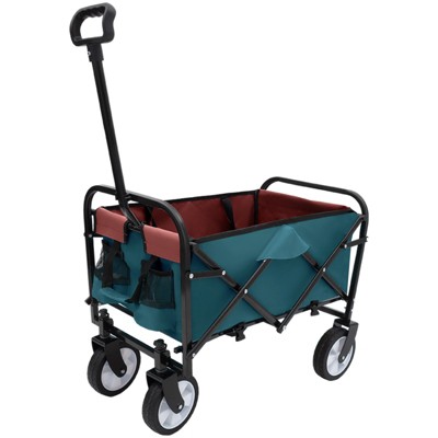 VisioGear Multi-use Bag Collapsible Foldable Wagon Cart, Beach Wagon Grocery Cart with Liner Bag and Cover, Cyan, 25.98"*17.32"*37.4"