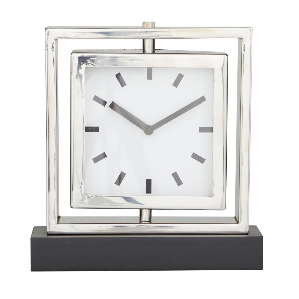 Photos - Wall Clock 10"x9" Stainless Steel Clock with Black Base Silver - Olivia & May
