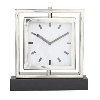 10"x9" Stainless Steel Clock with Black Base Silver - Olivia & May