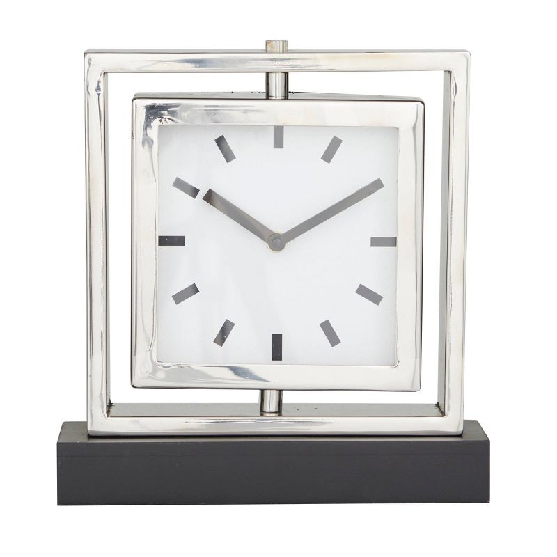 10&#34;x9&#34; Stainless Steel Clock with Black Base Silver - Olivia &#38; May, 1 of 7