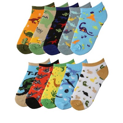 Tipi Toe Big Kids Boys 10 Pairs Classy Lightweight Novelty Animal Adventure Mix Pattern Ankle/Low Cut Socks