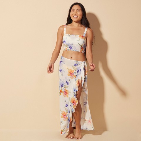 Shade & Shore Women's Floral Cover Up Crop Top - Shade & Shore™ White/Blue M