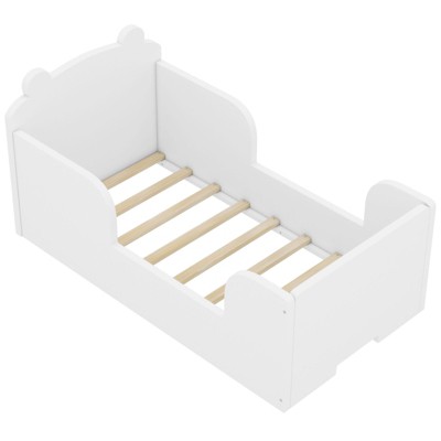 SEVOBAL Kids Bedroom Furniture Toddler Floor Bed with Frame Bear Shape Rounded Corners No Box Spring Needed for Ages 3 to 7, Offwhite,