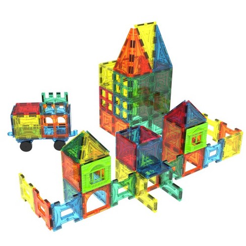 Mag Genius 102 Pieces Magnetic Building Tiles With Magnetic Build on Flatbed Target