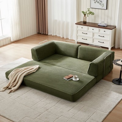 Foldable Sofa Bed, Compressed Sleeper Couch Shipped in a Box, Plush Corduroy, Space-Saving Design for Living Room Green 39.5"D x 79"W x 27.2"H