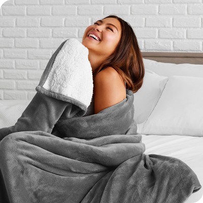 Gray Reversible Sherpa Fleece Toddler Throw Blanket