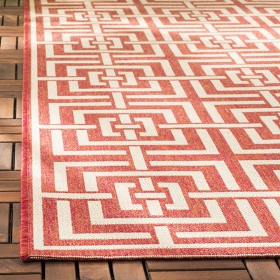 Red and Creme Geometric Square Synthetic Area Rug