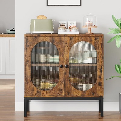 Garvee Modern Storage Cabinet with Fluted Glass Doors and Adjustable Shelves – Elegant MDF Sideboard for Dining Room, Living Room,